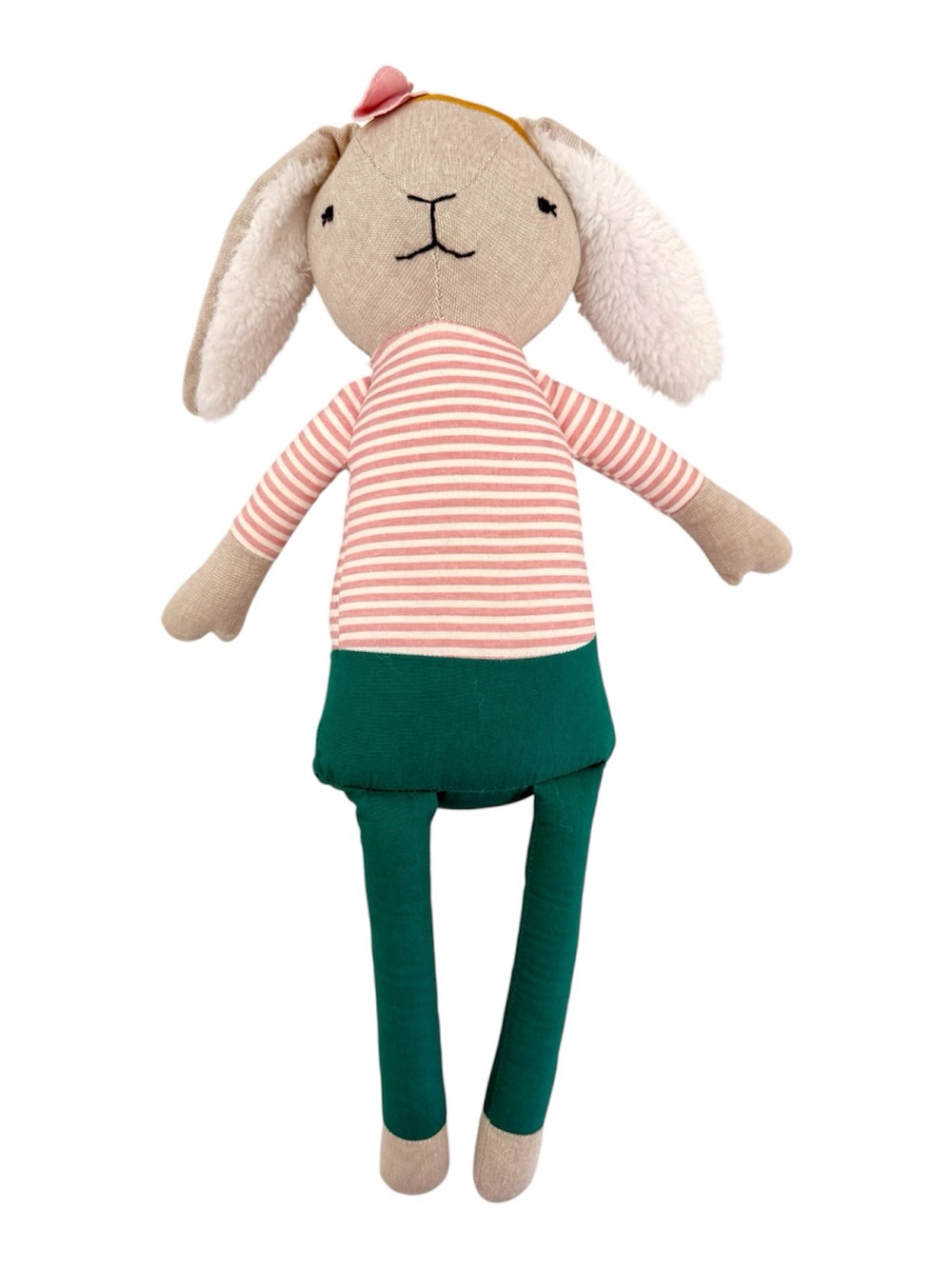 Striped Pink & Green Bunny Plush - Soft Knit Cuddle Toy